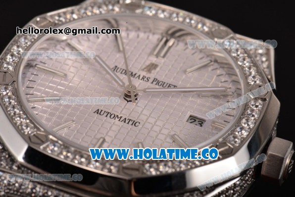 Audemars Piguet Royal Oak 41MM Miyota 9015 Automatic Steel/Diamonds Case with Diamonds Bezel White Dial and Stick Markers (EF) - Click Image to Close